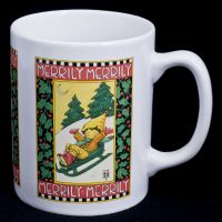 Mary Engelbreit MERRILY MERRILY Christmas Holiday Winter Coffee Mug